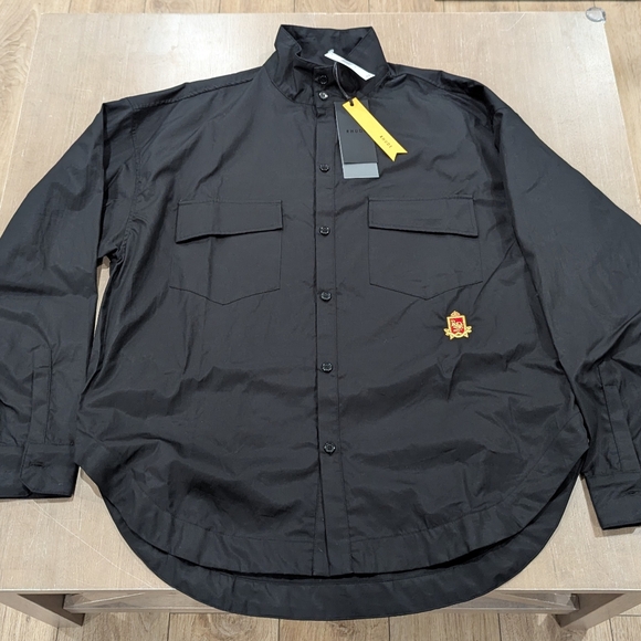 $478 Mens RHUDE Crest Oversized LS Button Up Shirt Black Medium